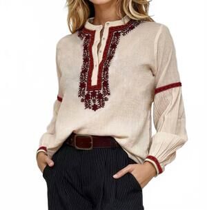 NEW MAISON HOTEL bruna vinyard embroidered blouse in off white